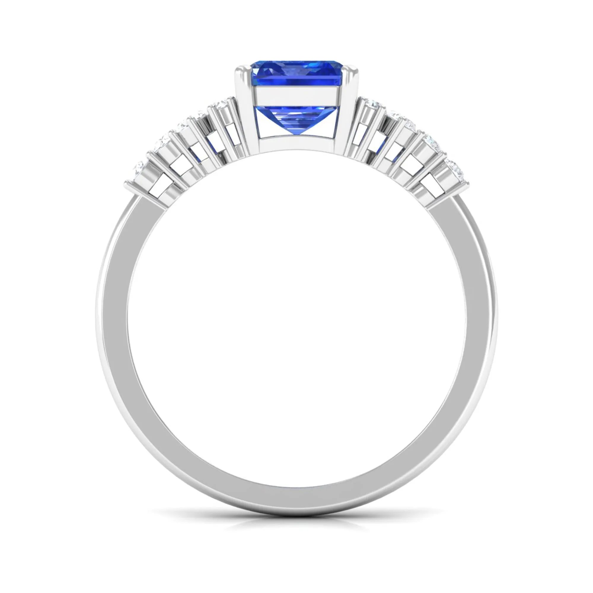 Octagon Cut Created Blue Sapphire Engagement Ring with Diamond Side Stones