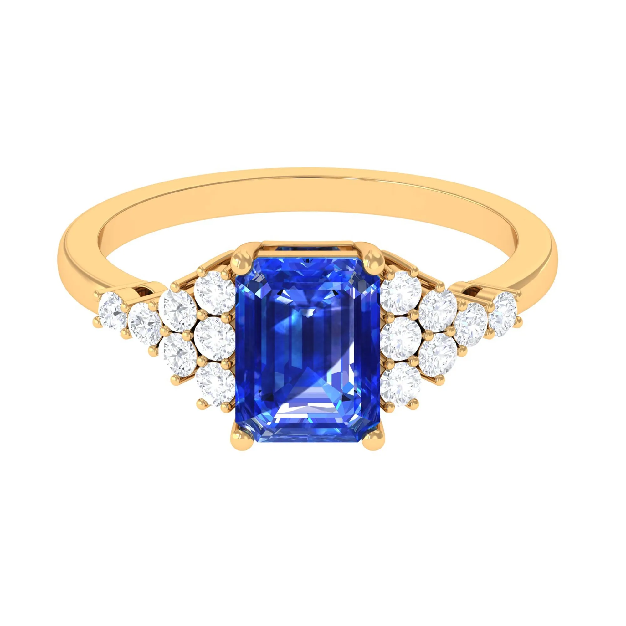 Octagon Cut Created Blue Sapphire Engagement Ring with Diamond Side Stones