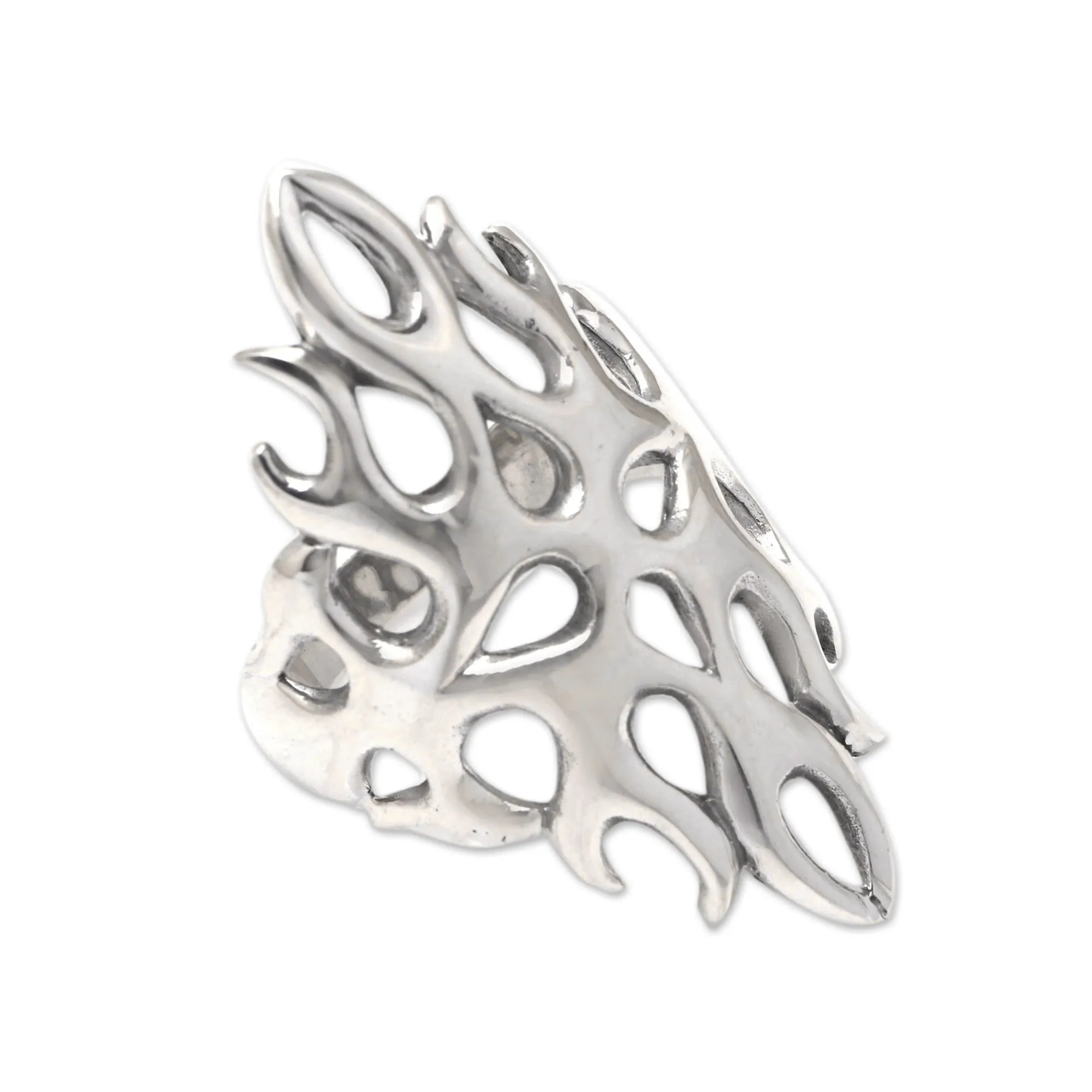 Openwork Sterling Silver Cocktail Ring from Bali - Gleaming Flame | NOVICA