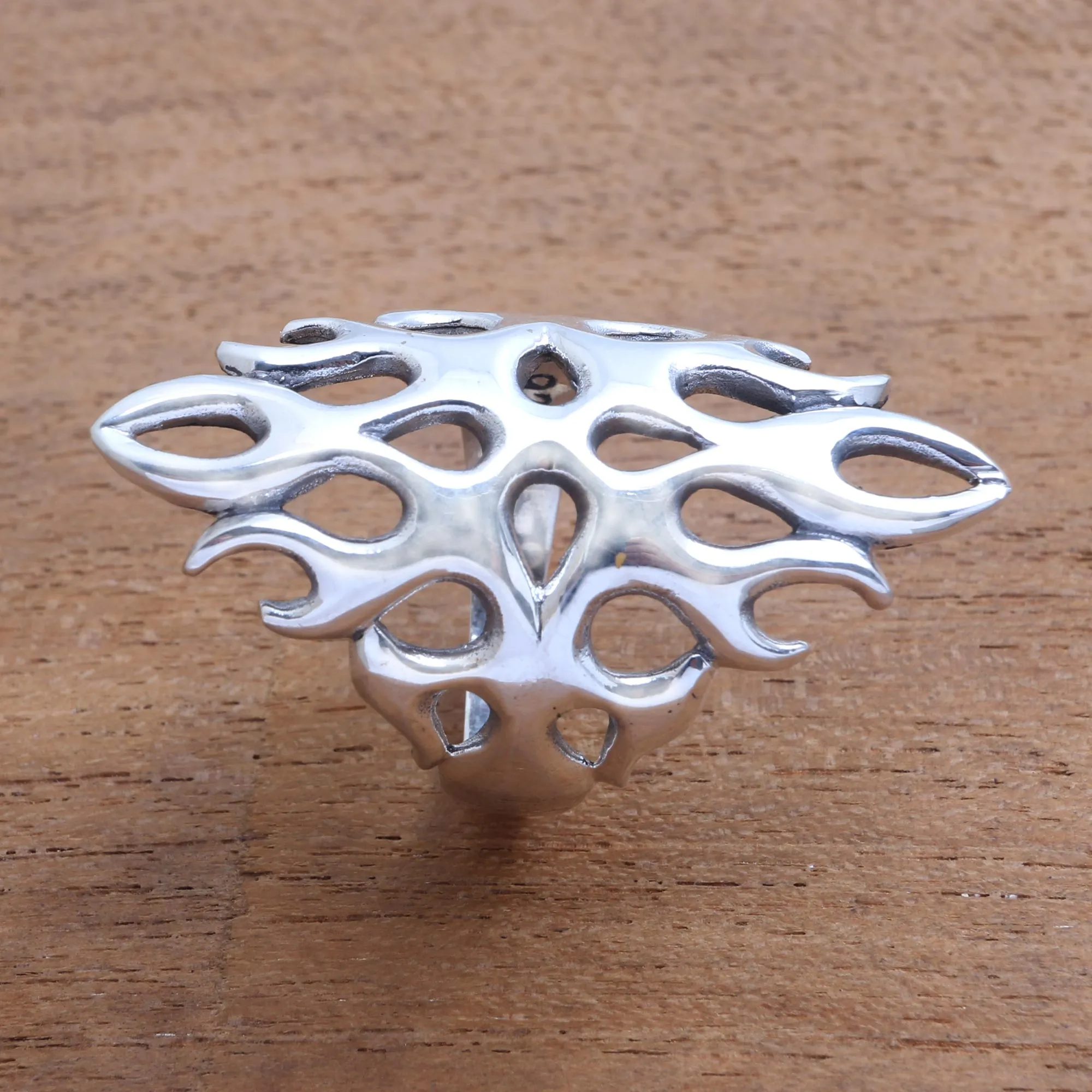 Openwork Sterling Silver Cocktail Ring from Bali - Gleaming Flame | NOVICA