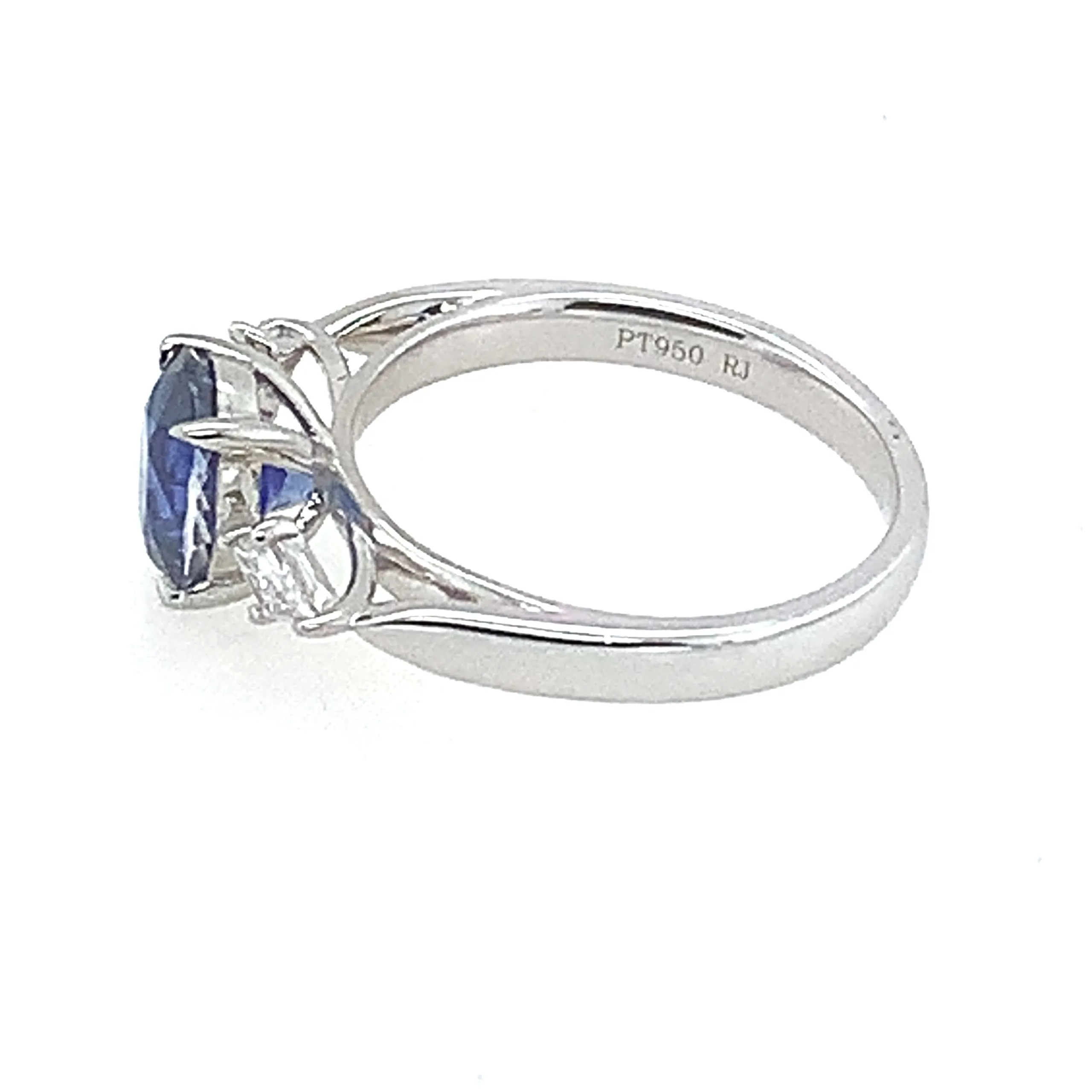 Oval Blue Sapphire Diamond Platinum Ring