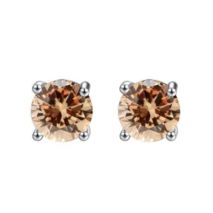 Paris Jewelry 14k White Gold Push Back Round Created Champagne Sapphire Stud Earrings 4mm