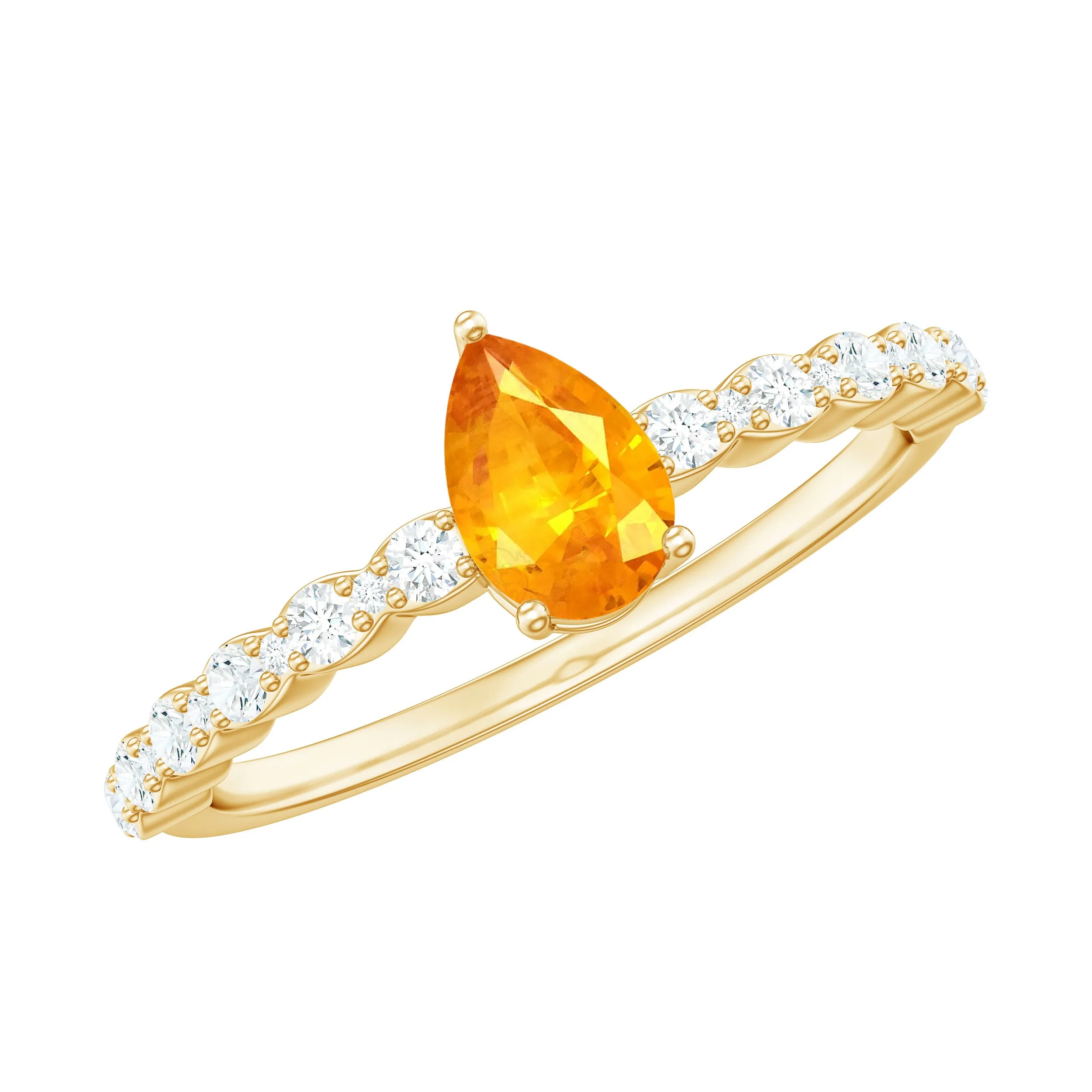 Pear Cut Orange Sapphire Engagement Ring with Diamond Side Stones