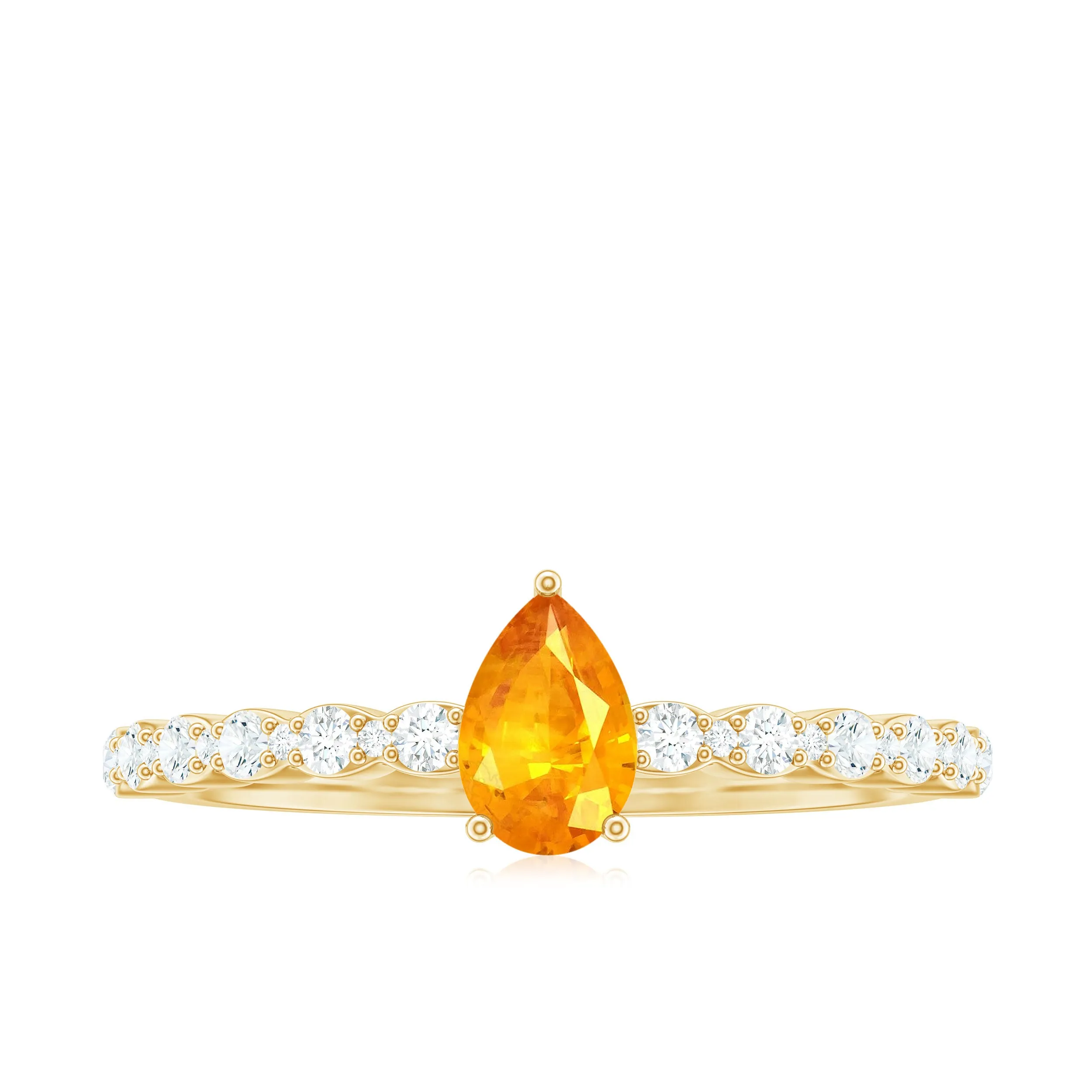 Pear Cut Orange Sapphire Engagement Ring with Diamond Side Stones