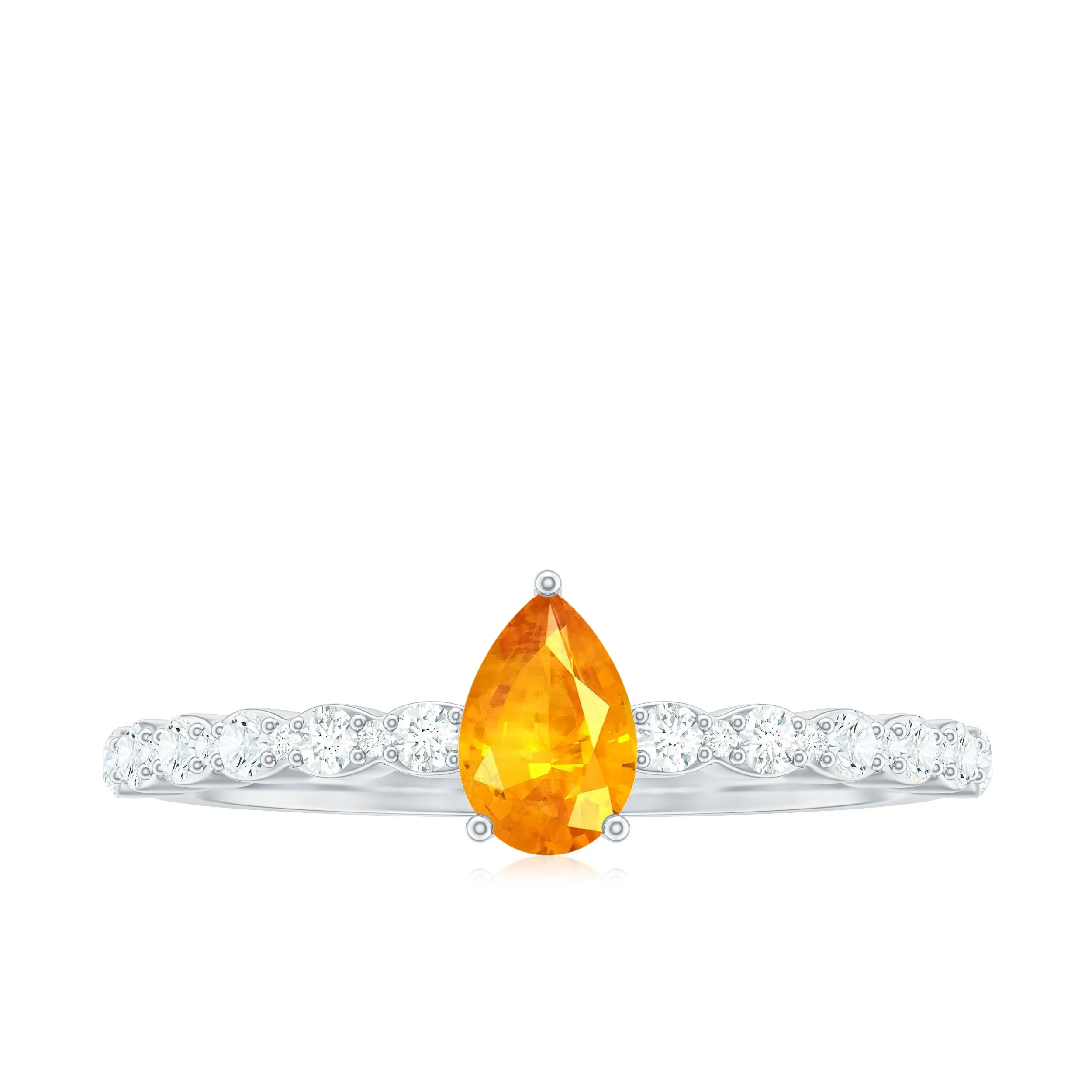 Pear Cut Orange Sapphire Engagement Ring with Diamond Side Stones