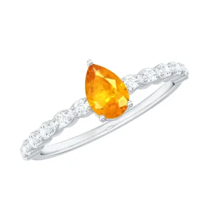 Pear Cut Orange Sapphire Engagement Ring with Diamond Side Stones