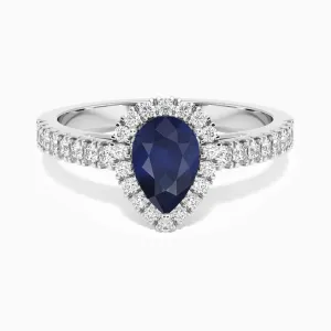 Pear Shape Blue Sapphire Ring - Halo - Irosk®