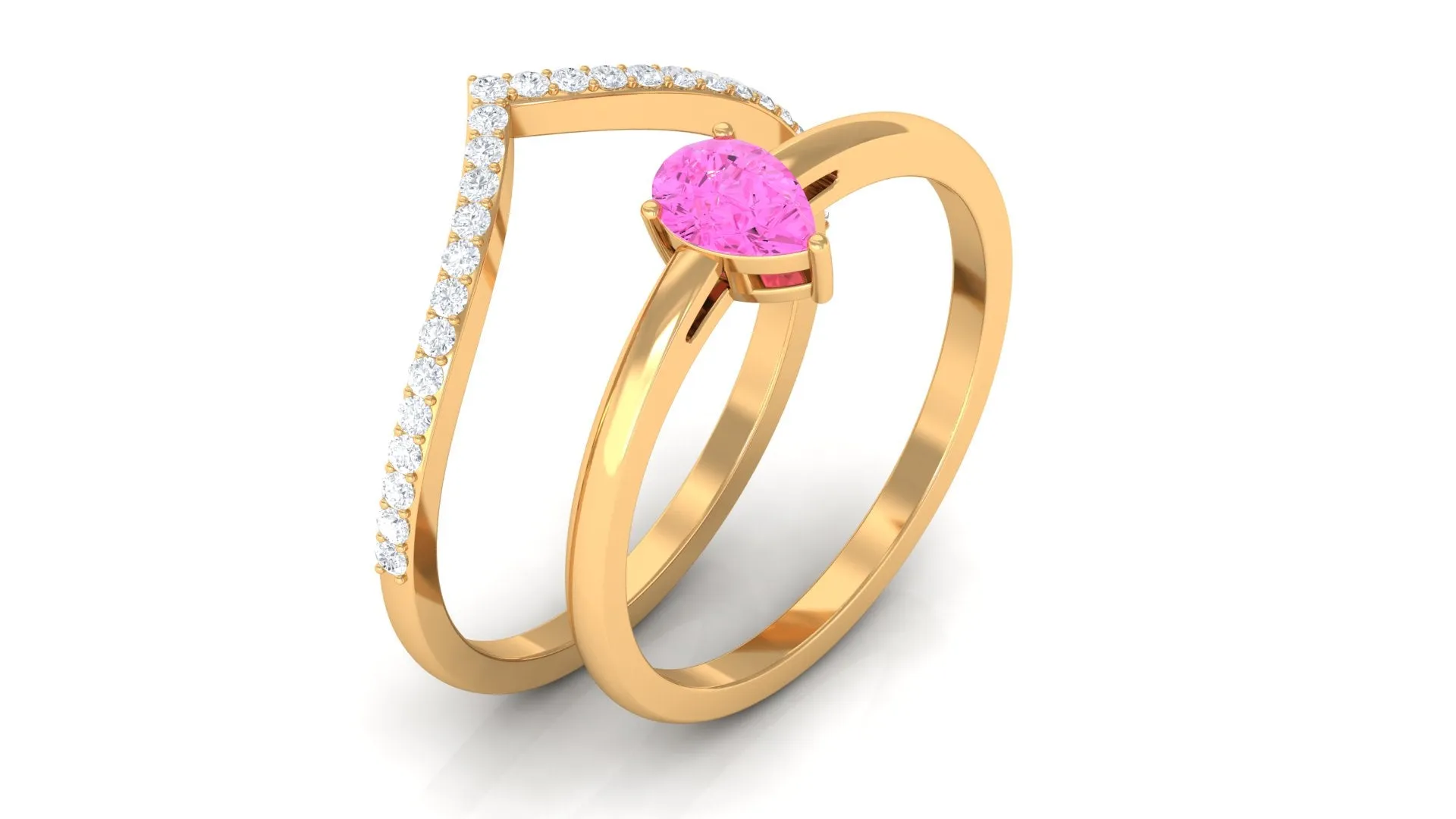 Pear Shape Pink Sapphire Solitaire Ring Set with Diamond