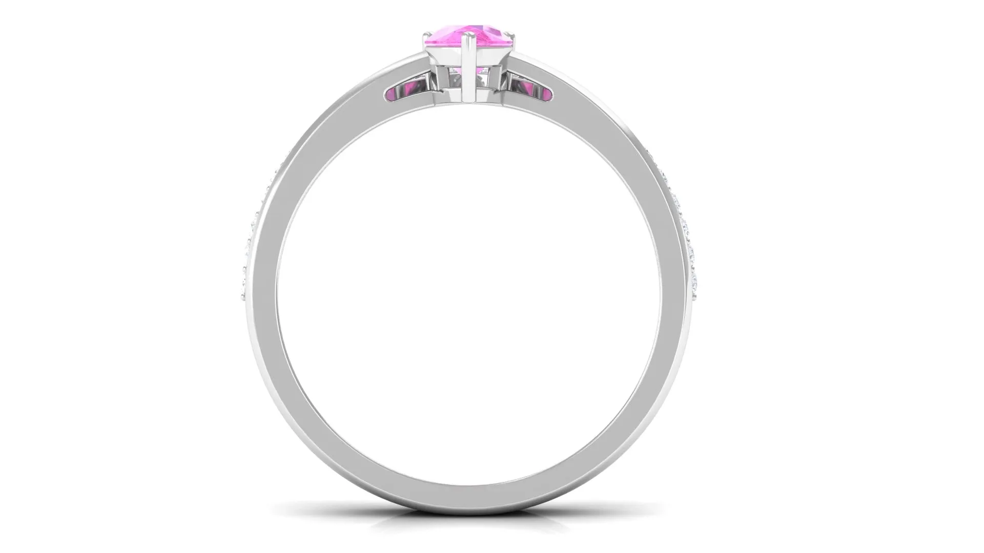 Pear Shape Pink Sapphire Solitaire Ring Set with Diamond