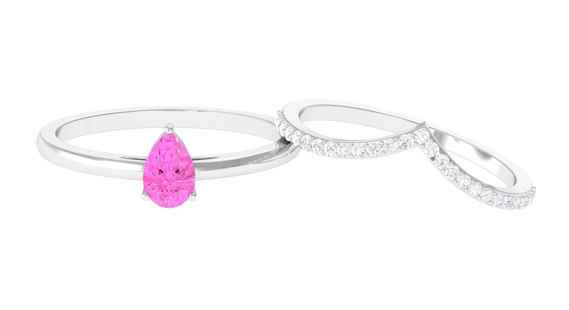 Pear Shape Pink Sapphire Solitaire Ring Set with Diamond