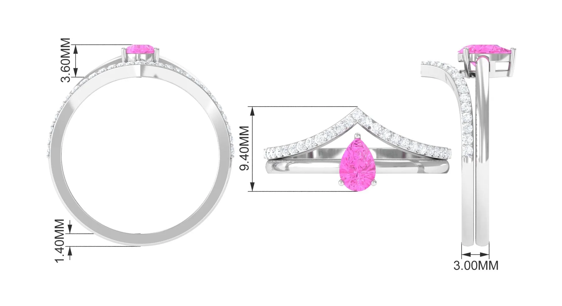 Pear Shape Pink Sapphire Solitaire Ring Set with Diamond