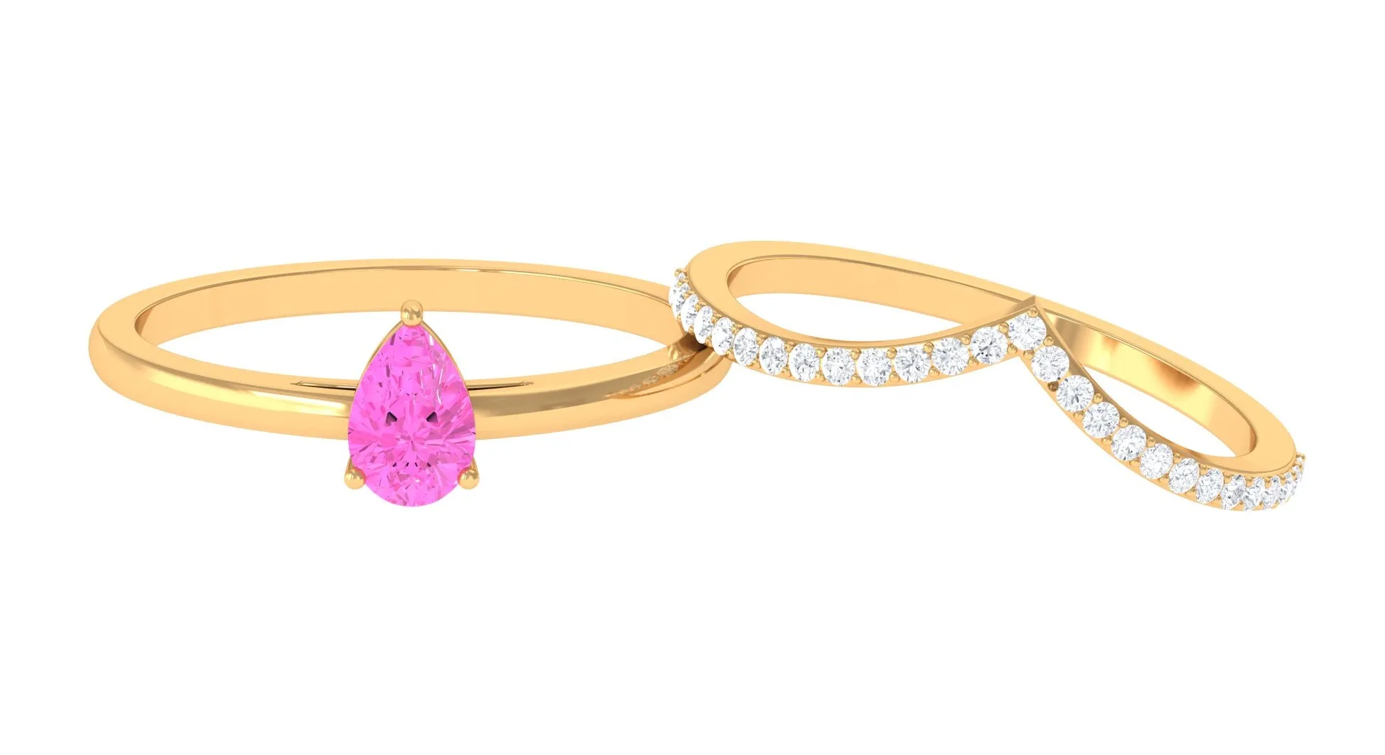 Pear Shape Pink Sapphire Solitaire Ring Set with Diamond