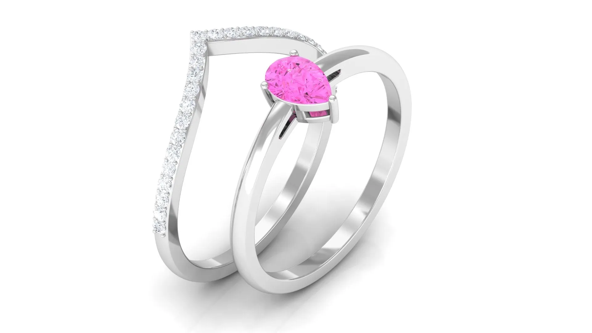 Pear Shape Pink Sapphire Solitaire Ring Set with Diamond