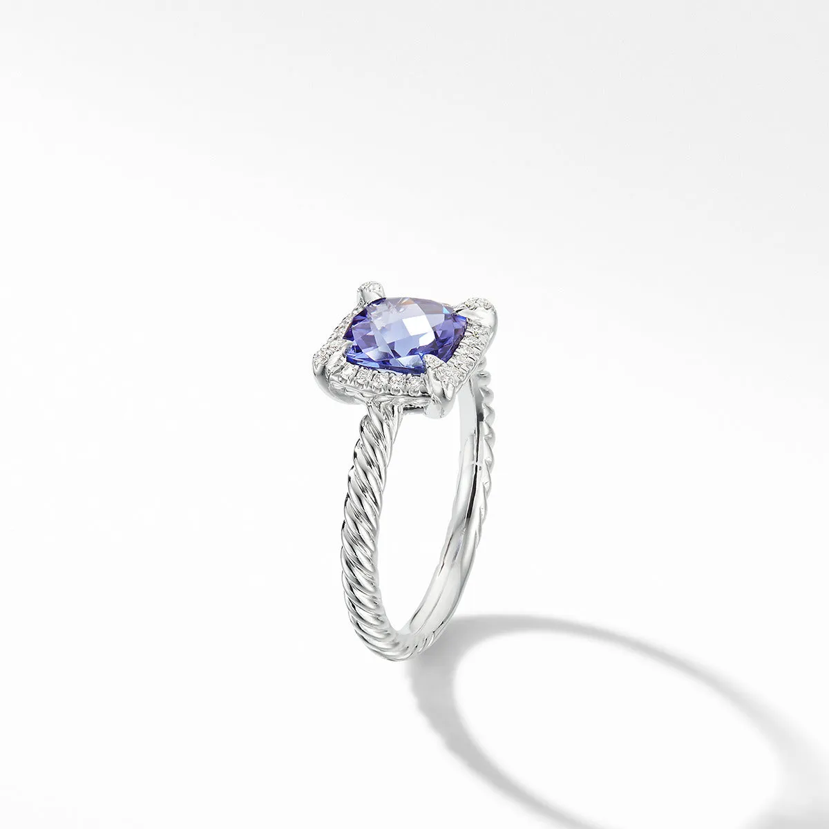 Petite Chatelaine Pave Bezel Ring in 18K White Gold with Tanzanite