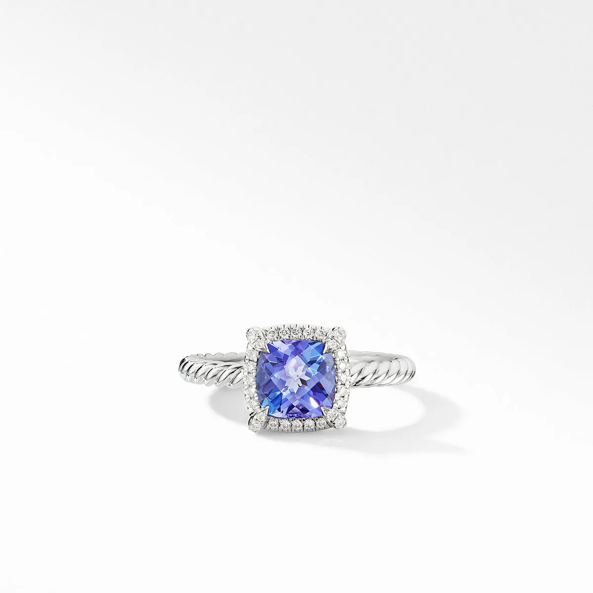 Petite Chatelaine Pave Bezel Ring in 18K White Gold with Tanzanite