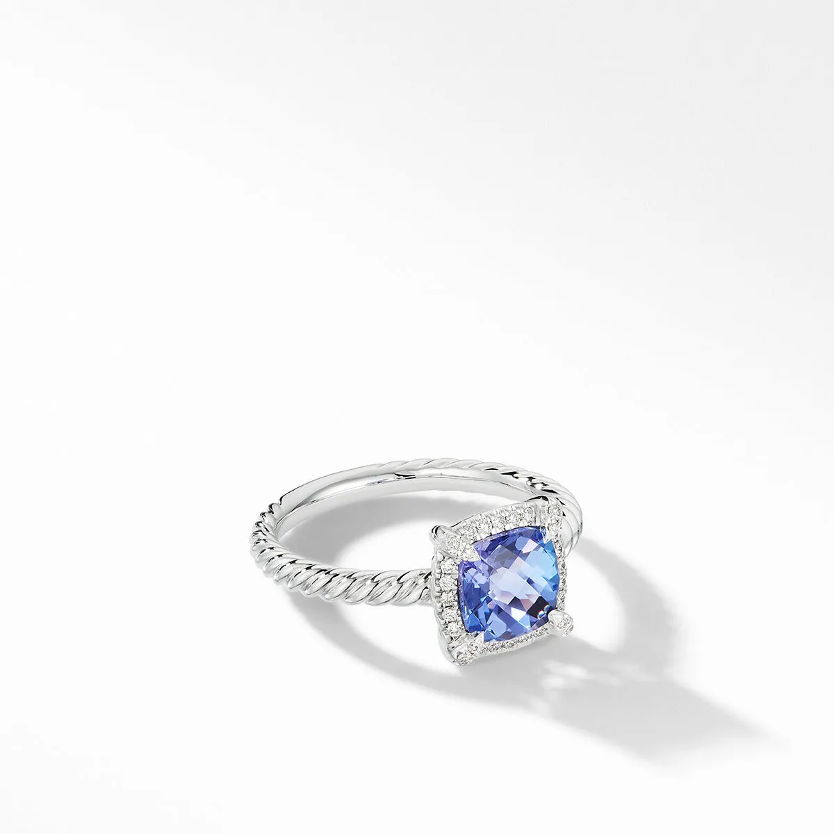 Petite Chatelaine Pave Bezel Ring in 18K White Gold with Tanzanite