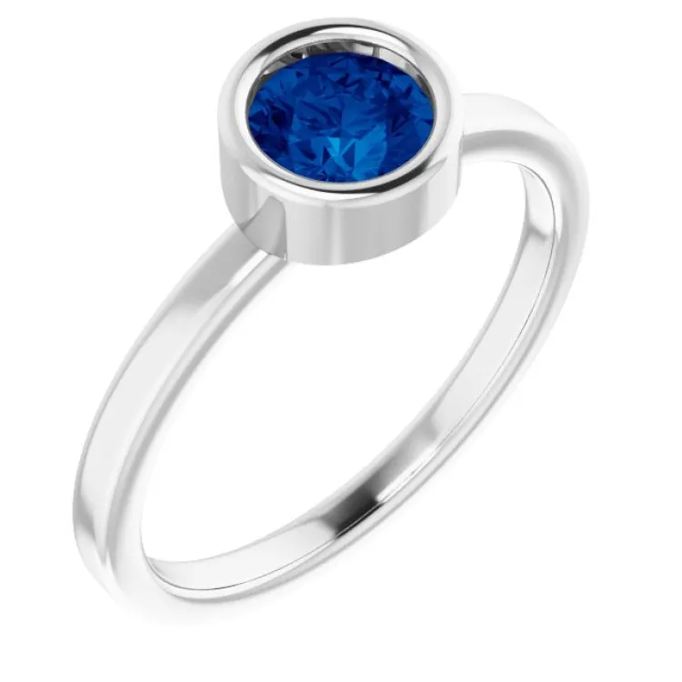 Platinum 5.5 mm Natural Blue Sapphire Ring