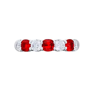 Platinum Cushion-cut Ruby and Diamond Band