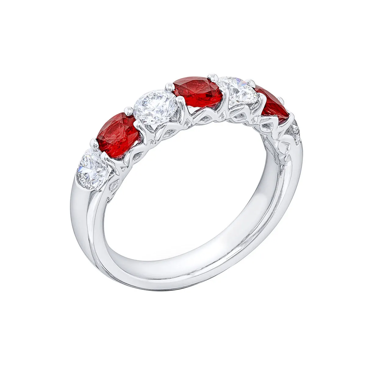 Platinum Cushion-cut Ruby and Diamond Band