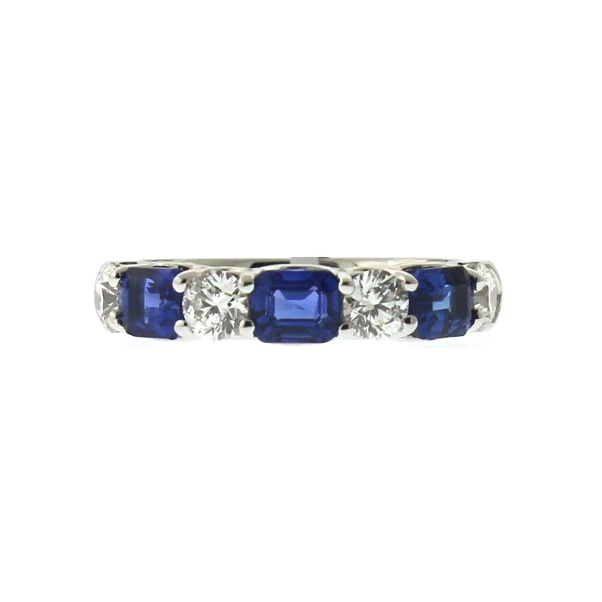 Platinum Diamond and Emerald-cut Sapphire Band