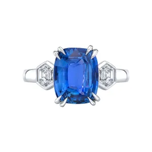 Platinum Sri Lankan Sapphire and Diamond 3-Stone Ring