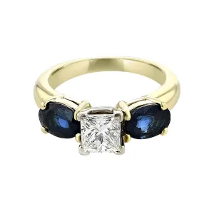 Princess-Cut Diamond and Oval Sapphire 3-Stone Ring