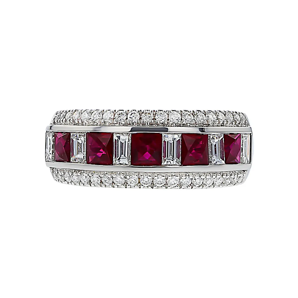 Princess-Cut Ruby Band with Baguette Diamond Accents