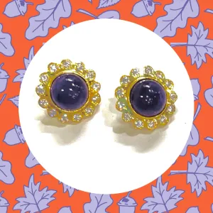 Purple Tanzanite Gemstone Gold Stud Earrings 1”