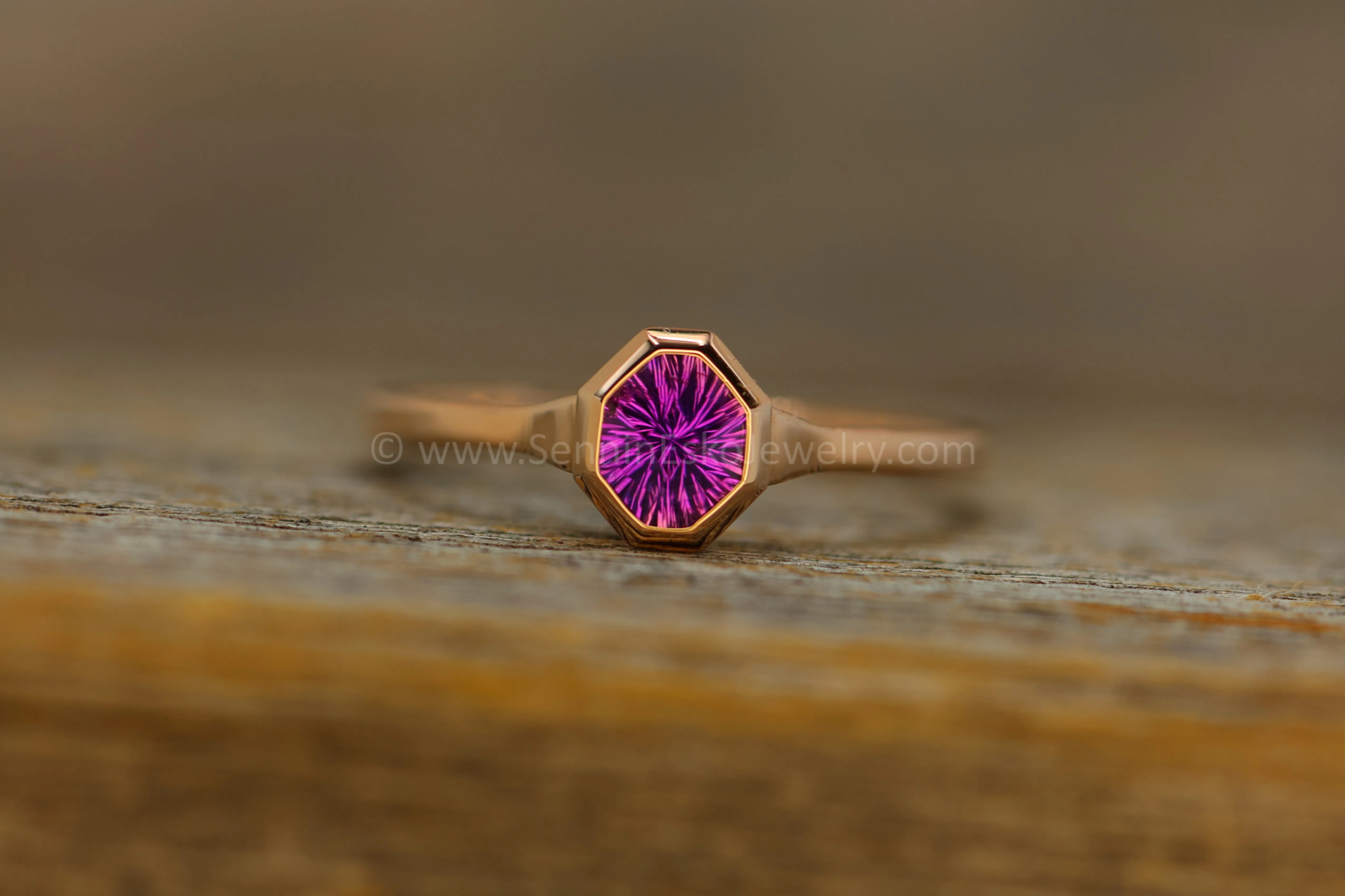 READY TO SHIP 0.51 Carat Purple Sapphire Rose Gold Bezel Ring - Size 6.5