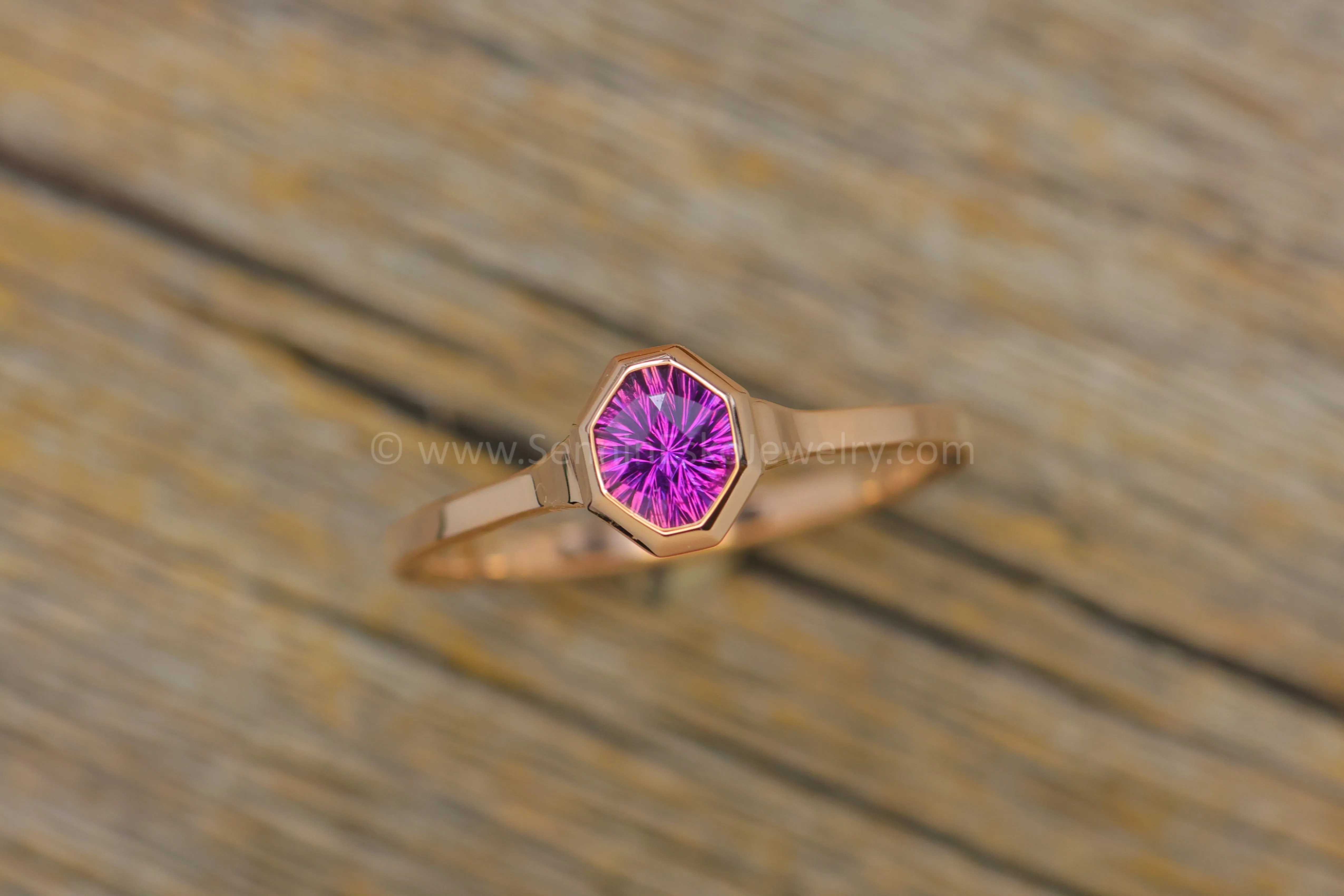 READY TO SHIP 0.51 Carat Purple Sapphire Rose Gold Bezel Ring - Size 6.5