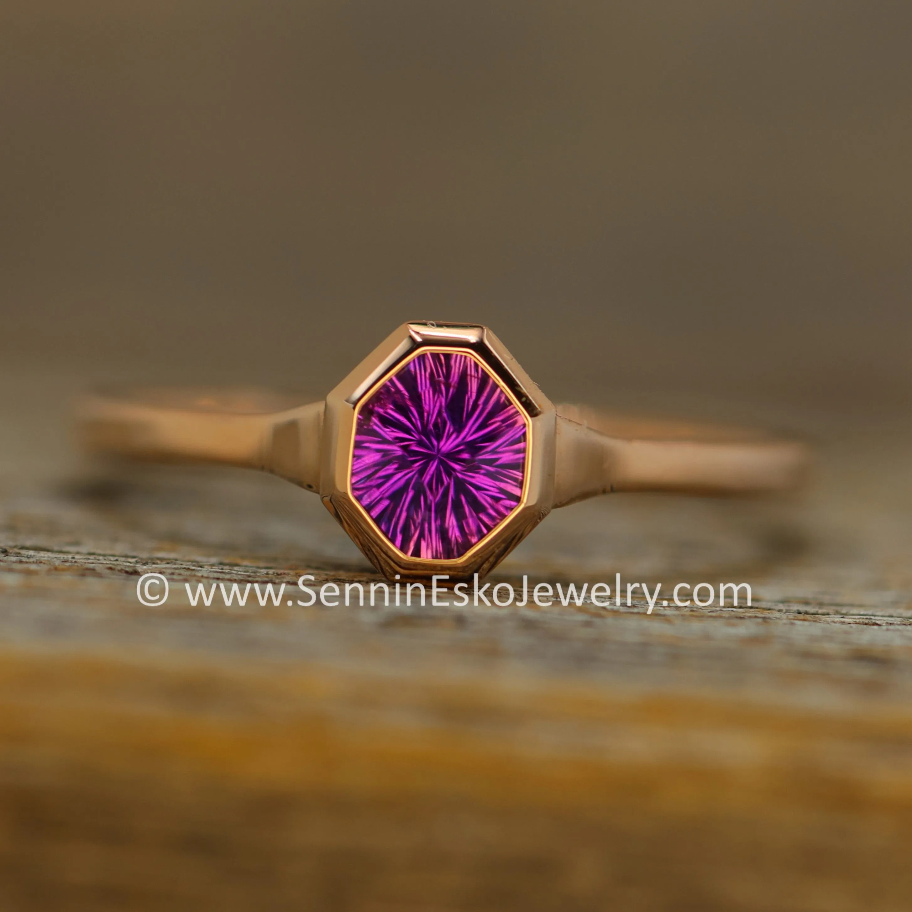 READY TO SHIP 0.51 Carat Purple Sapphire Rose Gold Bezel Ring - Size 6.5