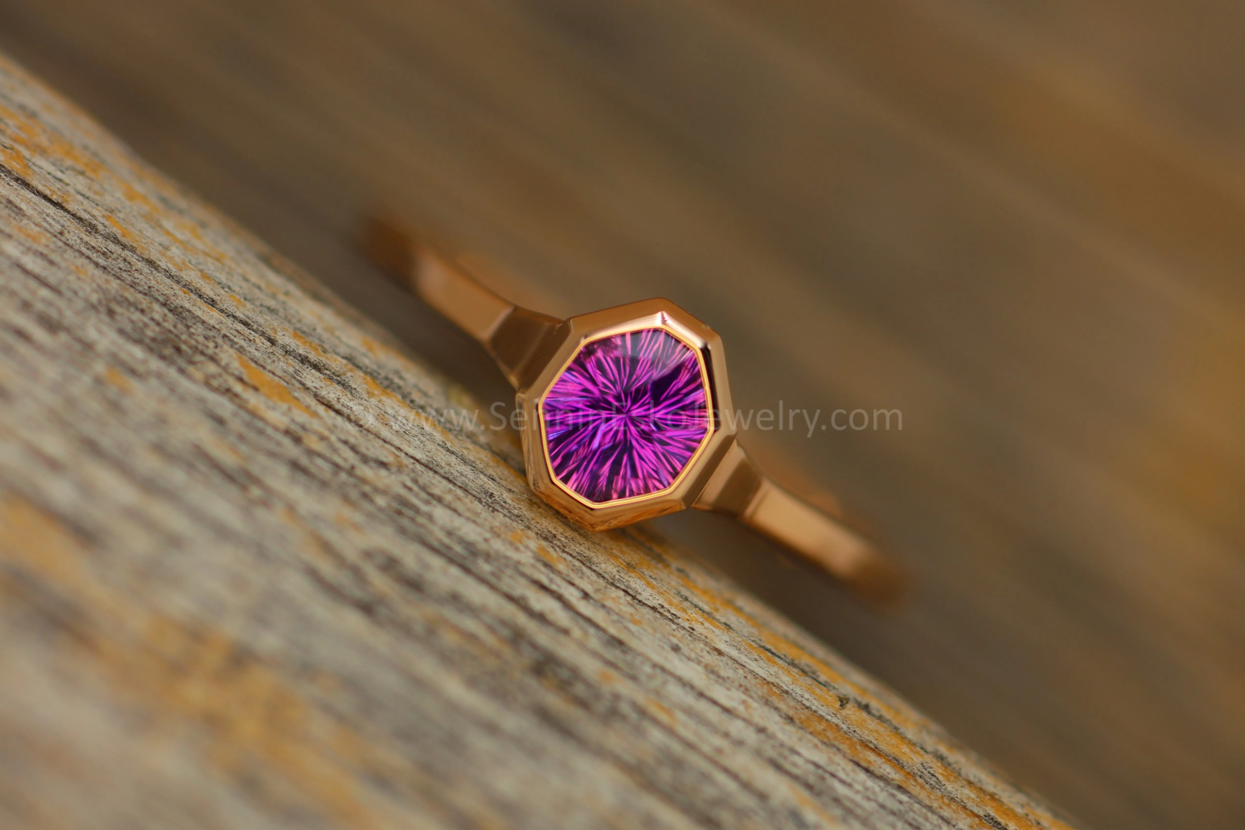 READY TO SHIP 0.51 Carat Purple Sapphire Rose Gold Bezel Ring - Size 6.5