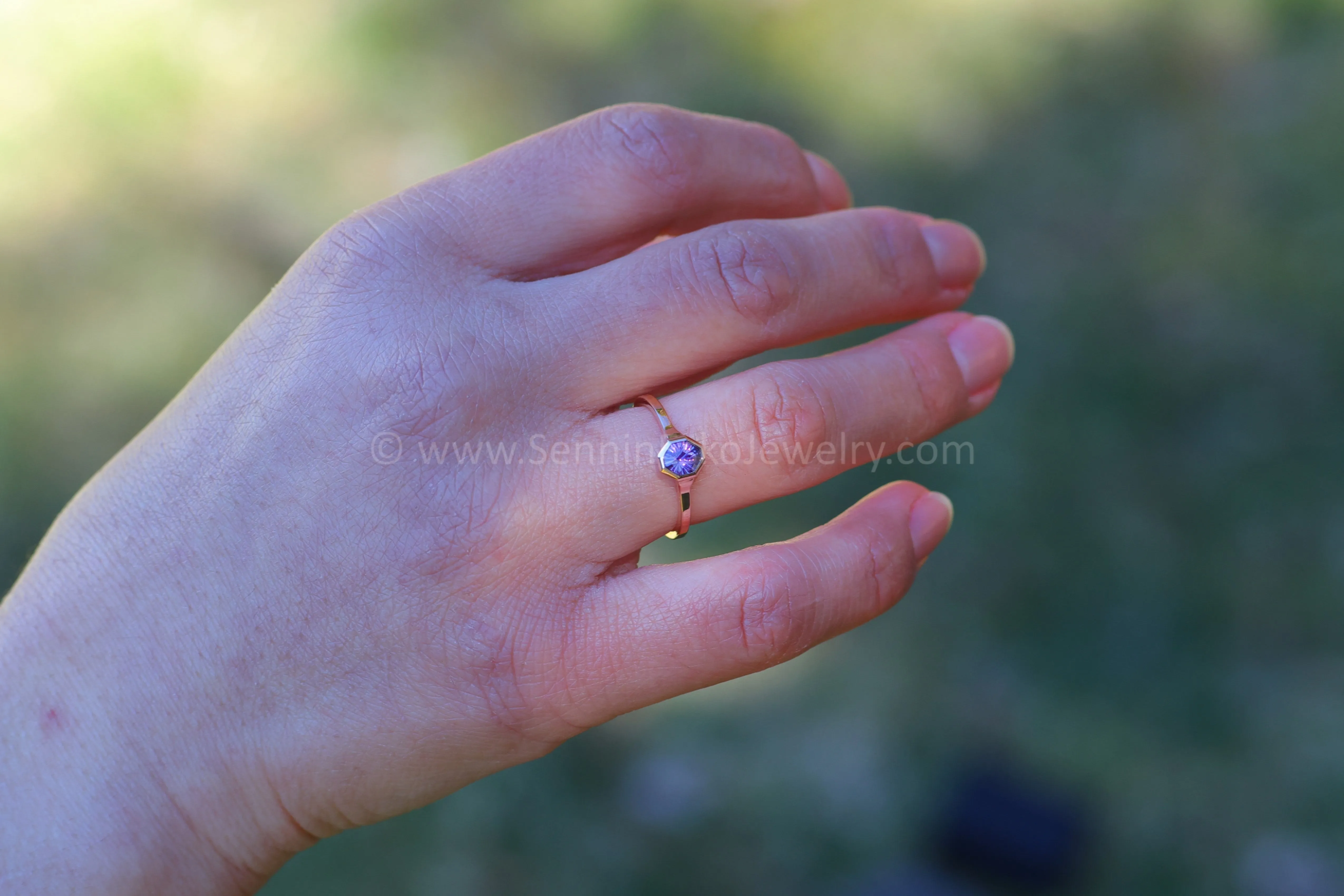 READY TO SHIP 0.51 Carat Purple Sapphire Rose Gold Bezel Ring - Size 6.5