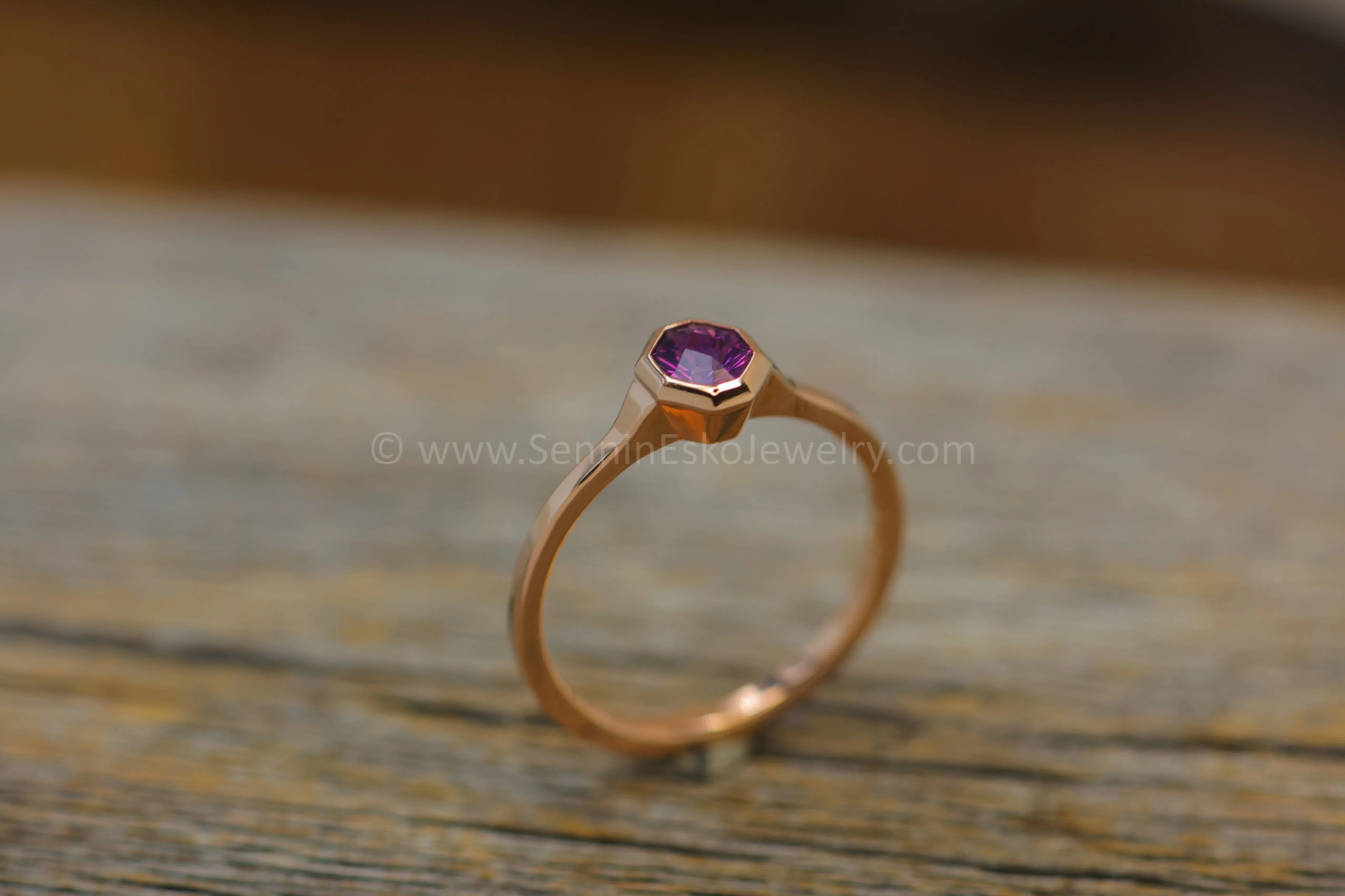 READY TO SHIP 0.51 Carat Purple Sapphire Rose Gold Bezel Ring - Size 6.5