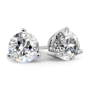 Round Brilliant Diamond Stud Earrings - 3 Prong