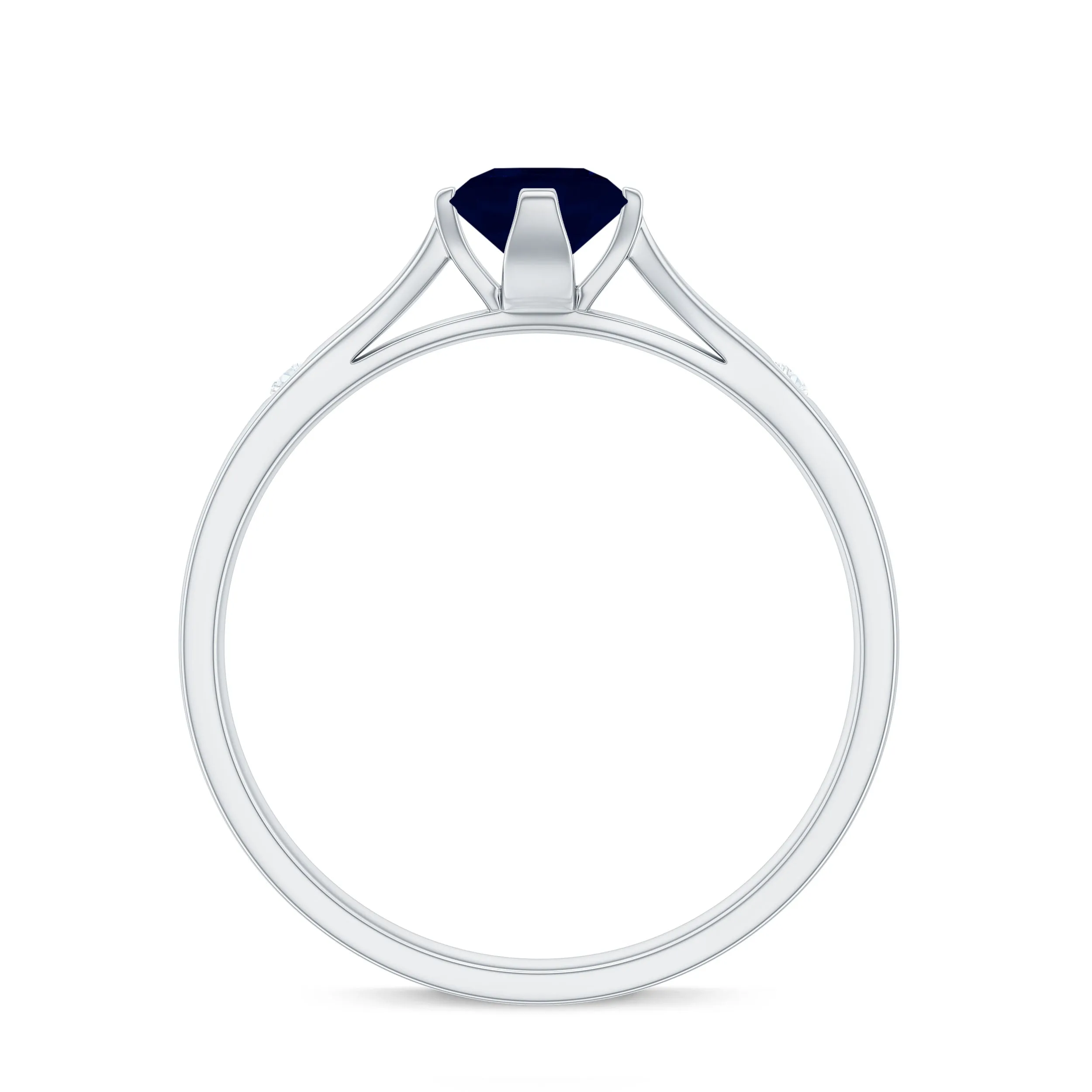 Round Solitaire Blue Sapphire Promise Ring with Diamond