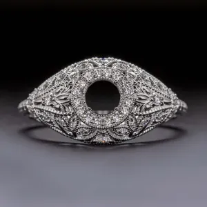 ROUND VINTAGE STYLE ART DECO DIAMOND 4.5MM SETTING SEMI MOUNT RING FILIGREE