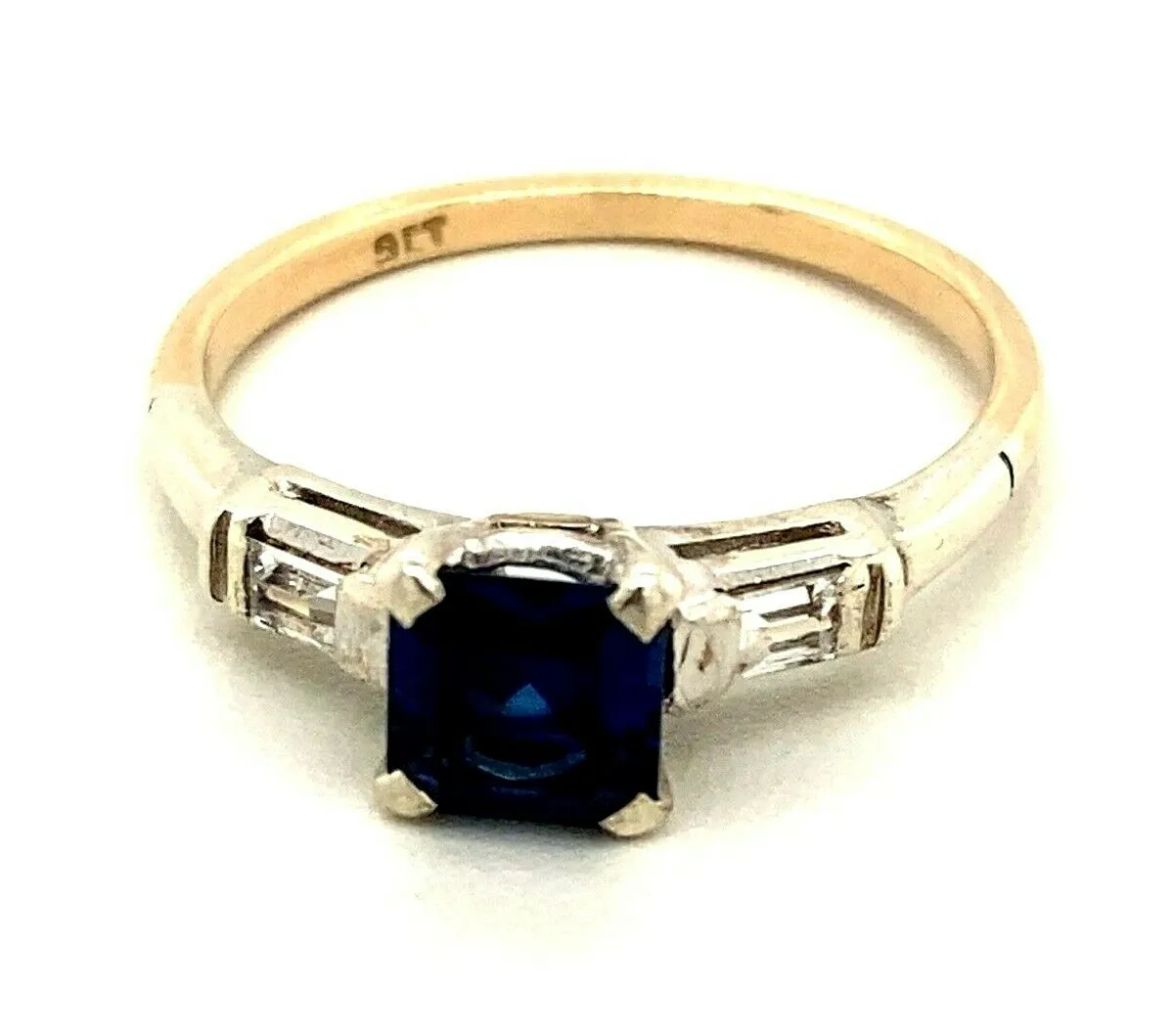 Sapphire & Cubic Zirconia 9ct Yellow & White Gold Ring