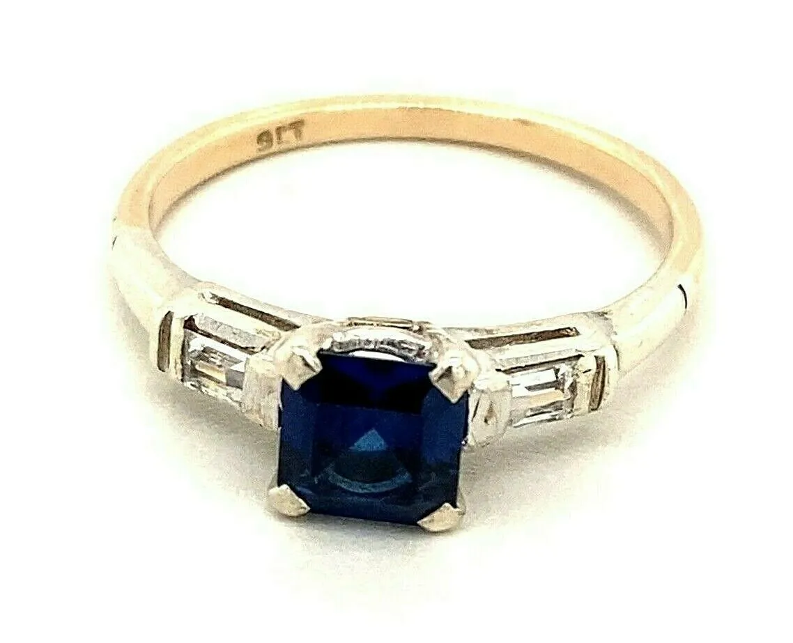 Sapphire & Cubic Zirconia 9ct Yellow & White Gold Ring