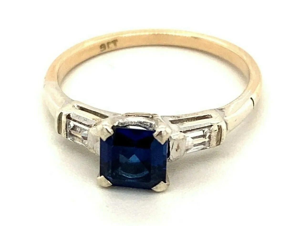 Sapphire & Cubic Zirconia 9ct Yellow & White Gold Ring