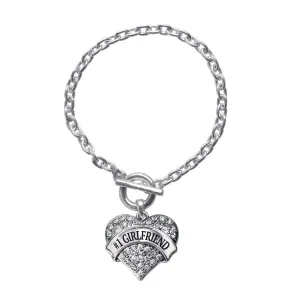 Silver #1 Girlfriend Pave Heart Charm Toggle Bracelet