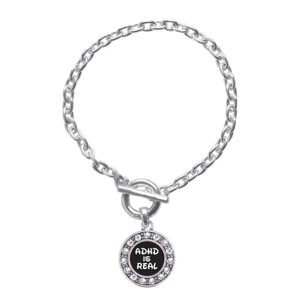 Silver ADHD Awareness Circle Charm Toggle Bracelet