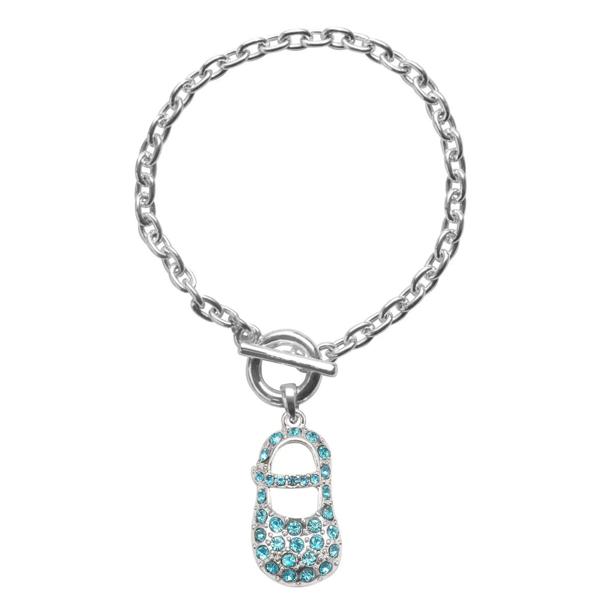 Silver Aqua Baby Shoe Charm Toggle Bracelet