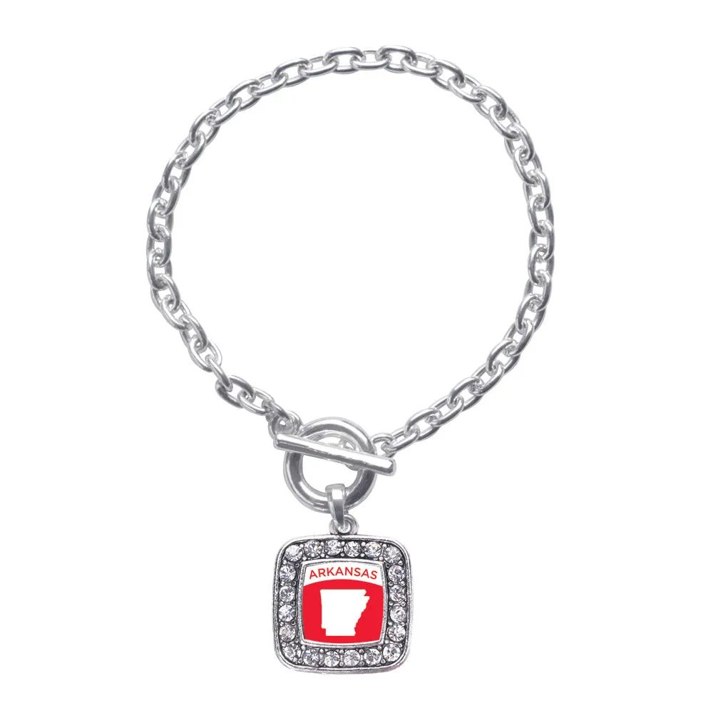 Silver Arkansas Outline Square Charm Toggle Bracelet