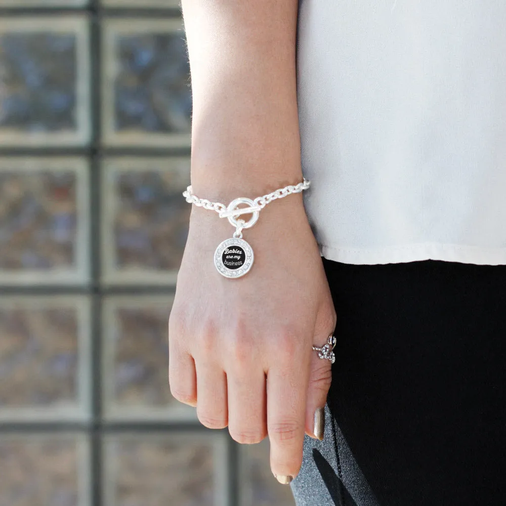 Silver Babies Are My Business Circle Charm Toggle Bracelet