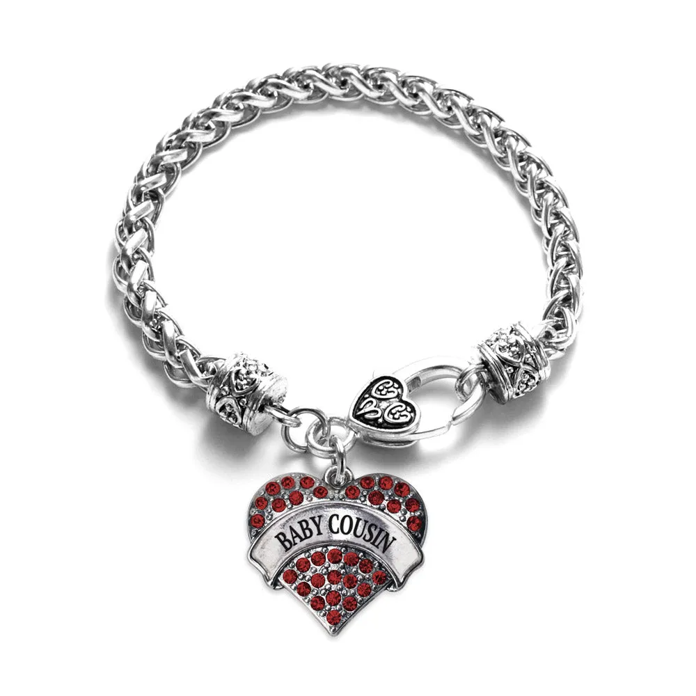 Silver Baby Cousin Red Red Pave Heart Charm Braided Bracelet