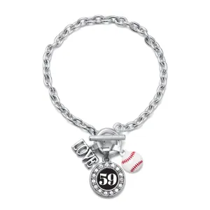 Silver Baseball - Sports Number 59 Circle Charm Toggle Bracelet