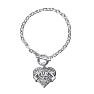 Silver Beagle Mom Pave Heart Charm Toggle Bracelet