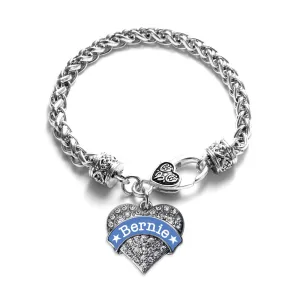 Silver Bernie Supporter Pave Heart Charm Braided Bracelet