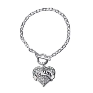 Silver Big Mom Pave Heart Charm Toggle Bracelet